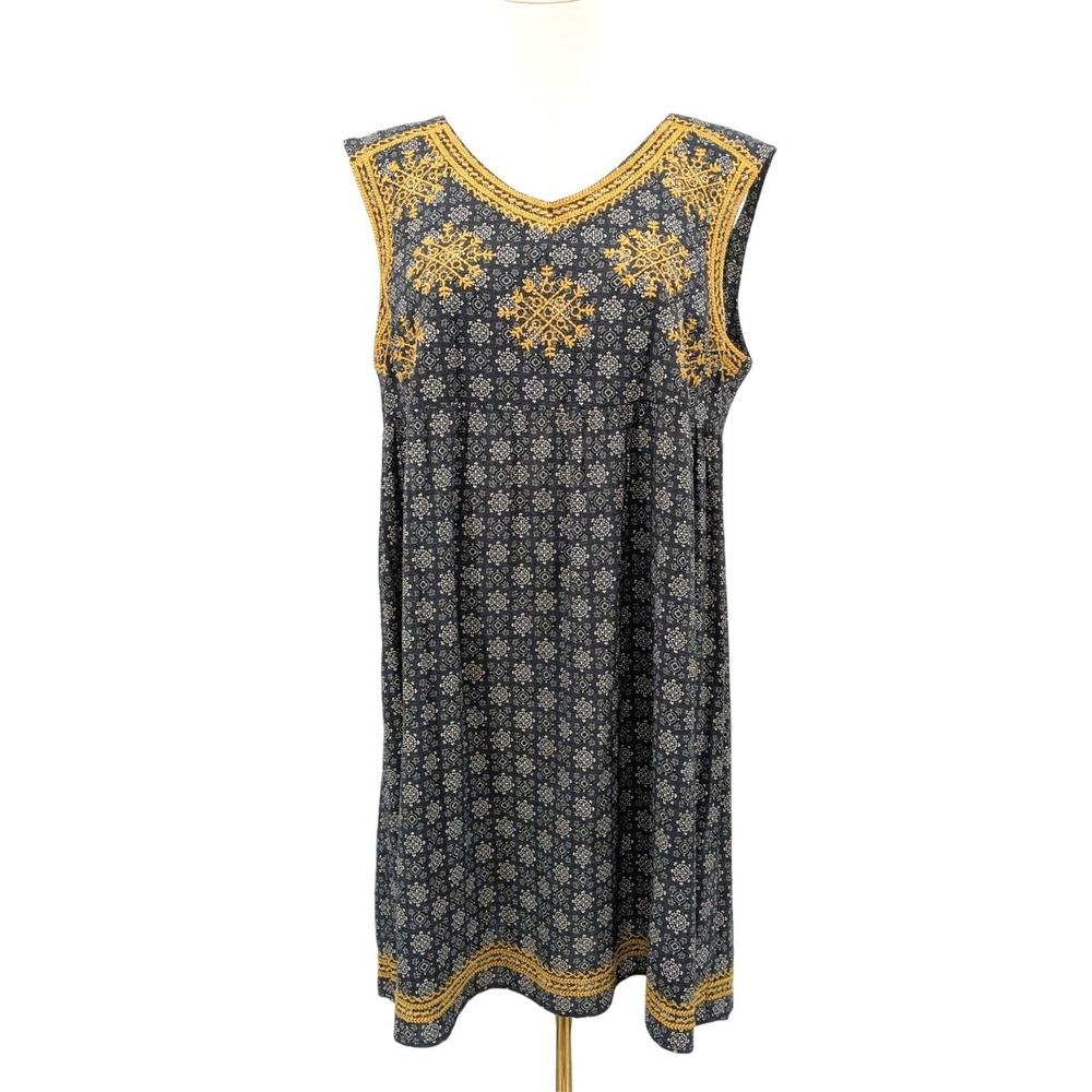Uncle Frank Boho Embroidered Sleeveless Rayon Dress Black Yellow Size M‎ fall